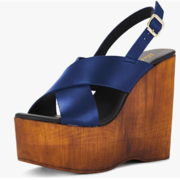 miss left Blue Crisscross Strap Open Toe Slingback Sandal Adjustable Buckle Shoe - Picture 1 of 8